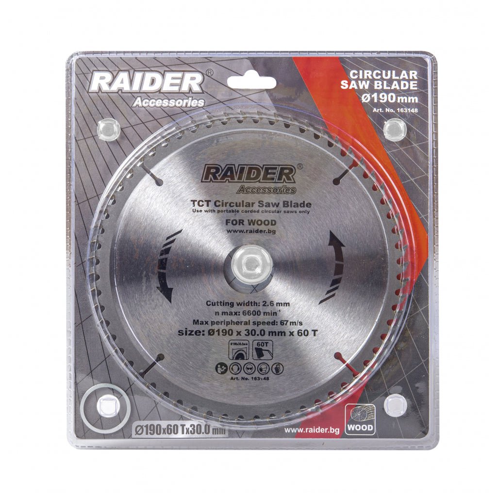 RAIDER Disc circular pentru lemn 190х60Тх30mm Potrivit pentru taierea lemnului Pastile din carburi Raider - scule electrice si unelte profesionale - BricoMart