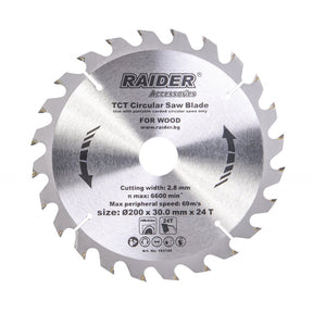RAIDER Disc circular pentru lemn 200х24Тх30mm Potrivit pentru taierea lemnului Pastile din carburi Raider - scule electrice si unelte profesionale - BricoMart