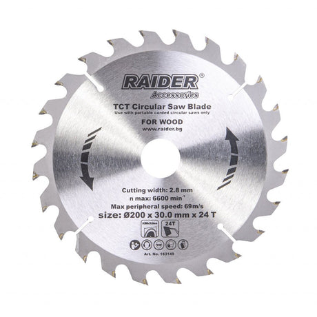 RAIDER Disc circular pentru lemn 200х24Тх30mm Potrivit pentru taierea lemnului Pastile din carburi Raider - scule electrice si unelte profesionale - BricoMart