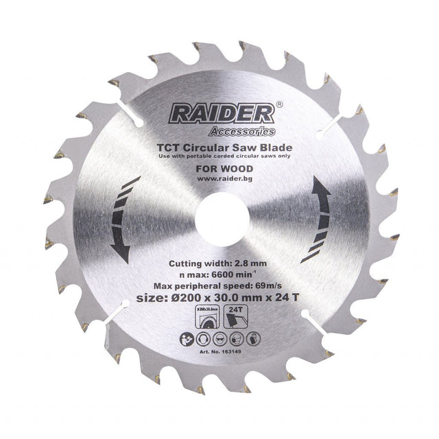 RAIDER Disc circular pentru lemn 200х24Тх30mm Potrivit pentru taierea lemnului Pastile din carburi Raider - scule electrice si unelte profesionale - BricoMart