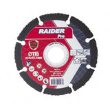 RAIDER Disc debitare multmaterial cu carbura 115x22.2 mm Viteza de taiere extrem de mare Disc cu carburi pentru MDF, materiale neferoase si plastic Viteza periferica maxima: 80 Raider - scule electrice si unelte profesionale - BricoMart