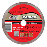 RAIDER Disc diamantat continuu WET 180x22.2mm RD-DD11 Disc pentru taieri umede Potrivit pentru beton , placi ceramice si caramizi Robust si rezistent la uzura Viteza periferi Raider - scule electrice si unelte profesionale - BricoMart