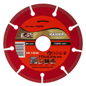 RAIDER Disc diamantat DRY 115x22.2mm 10mm RDP-DD28 Disc pentru taiere uscata Robust si rezistent la uzura Potrivit pentru beton , placi ceramice si caramizi Viteza perifer Raider - scule electrice si unelte profesionale - BricoMart