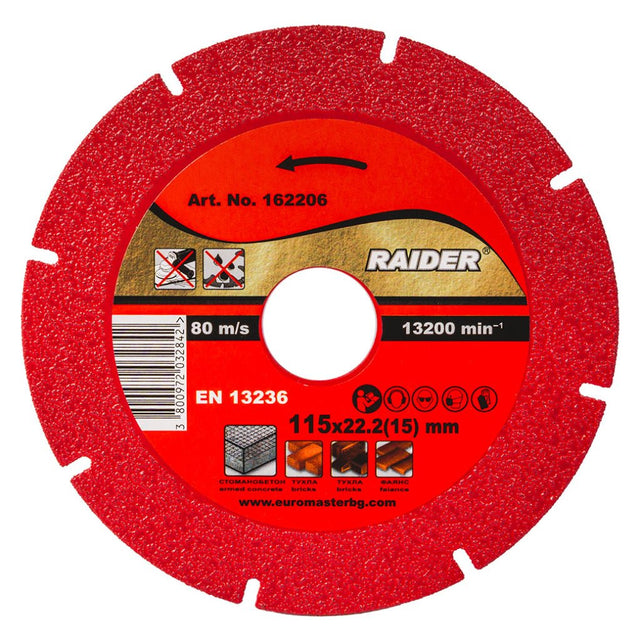 RAIDER Disc diamantat DRY 115x22.2mm 15mm ultra - subtire RDP - DD27 Designul subțire al discului permite efectuarea unor tăieturi foarte precise Proiectat special pentru tăierea uscată, ce Raider - scule electrice si unelte profesionale - BricoMart