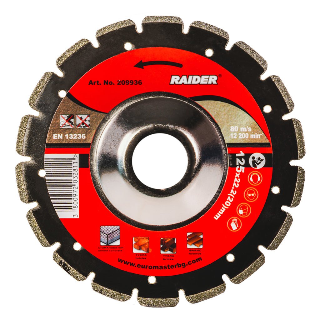 RAIDER Disc diamantat pentru slefuire fina 125x22.2mm Robust si rezistent la uzura Potrivit pentru beton , placi ceramice si caramizi Viteza periferica maxima: 80 m / s Raider - scule electrice si unelte profesionale - BricoMart