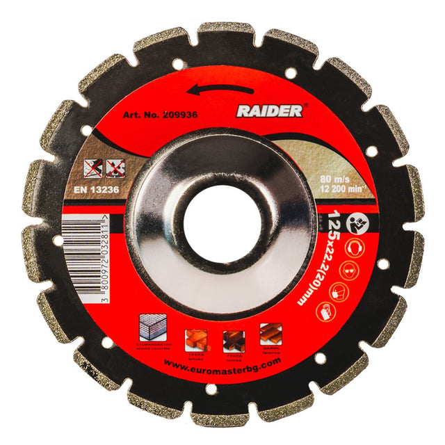 RAIDER Disc diamantat pentru slefuire fina 125x22.2mm Robust si rezistent la uzura Potrivit pentru beton , placi ceramice si caramizi Viteza periferica maxima: 80 m / s Raider - scule electrice si unelte profesionale - BricoMart