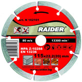 RAIDER Disc diamantat segmentat DRY 115x22.2mm RD - DD01 Disc pentru taiere uscata Robust si rezistent la uzura Potrivit pentru beton , placi ceramice si caramizi Viteza perifer Raider - scule electrice si unelte profesionale - BricoMart