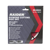 RAIDER Disc diamantat segmentat DRY 150x22.2mm RD - DD23 Conceput pentru tăierea uscată în beton, cărămizi, faianță Viteza periferică maximă: 80 m / s; RPM maxim tolerat: 10200 Raider - scule electrice si unelte profesionale - BricoMart