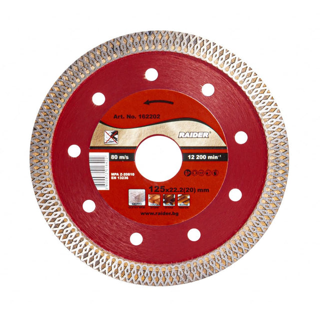 RAIDER Disc diamantat TURBO super - subtire 125x22.2 mm RD - DD22 Profil turbo special 10.5 mm Stratul de diamant Raider - scule electrice si unelte profesionale - BricoMart