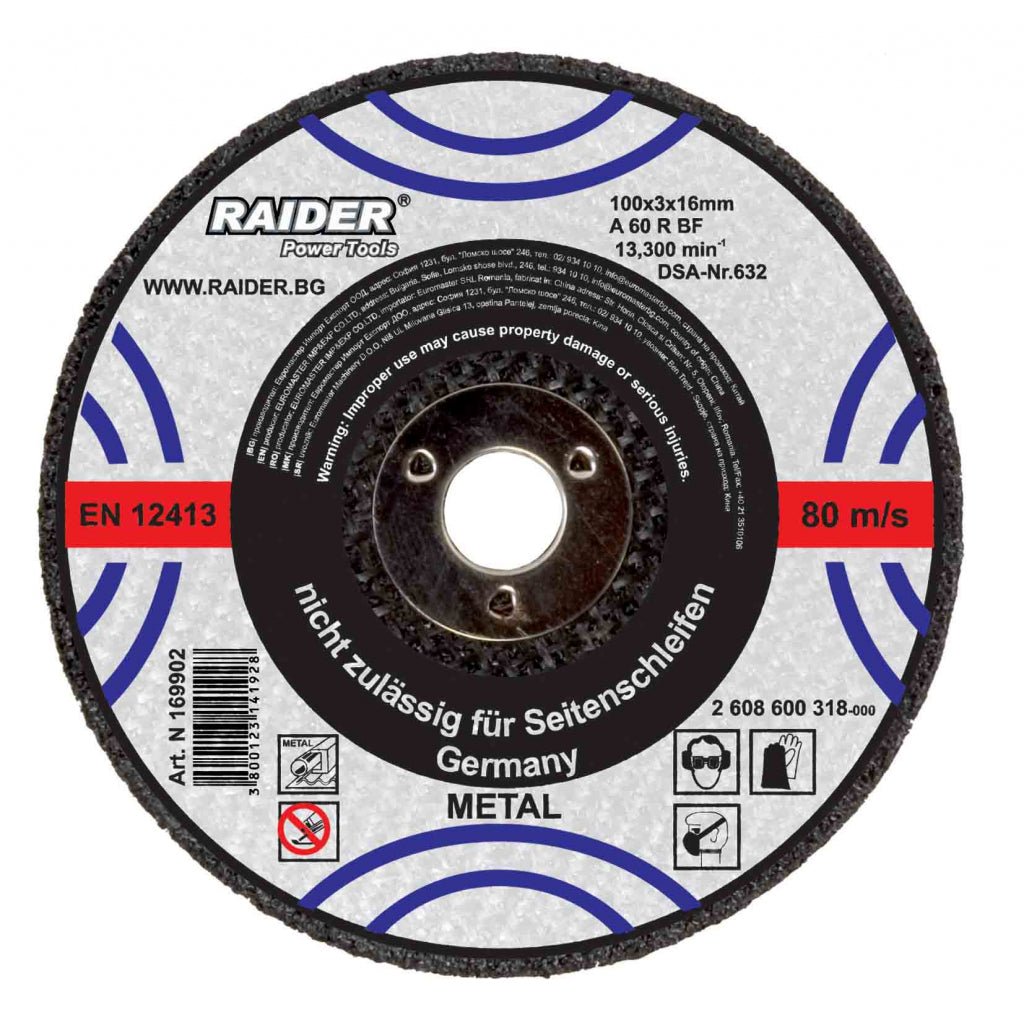 RAIDER Disc pentru taiat metal 100x3x16mm Pentru polizorul pneumatic Viteza periferica maxima: 80 m / s Raider - scule electrice si unelte profesionale - BricoMart