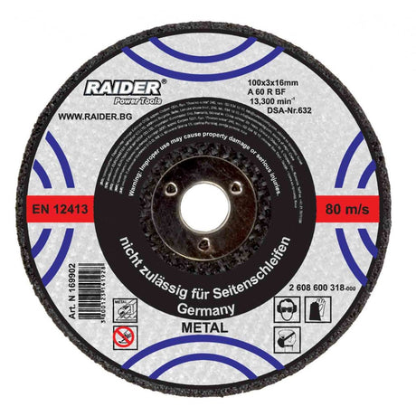 RAIDER Disc pentru taiat metal 100x3x16mm Pentru polizorul pneumatic Viteza periferica maxima: 80 m / s Raider - scule electrice si unelte profesionale - BricoMart