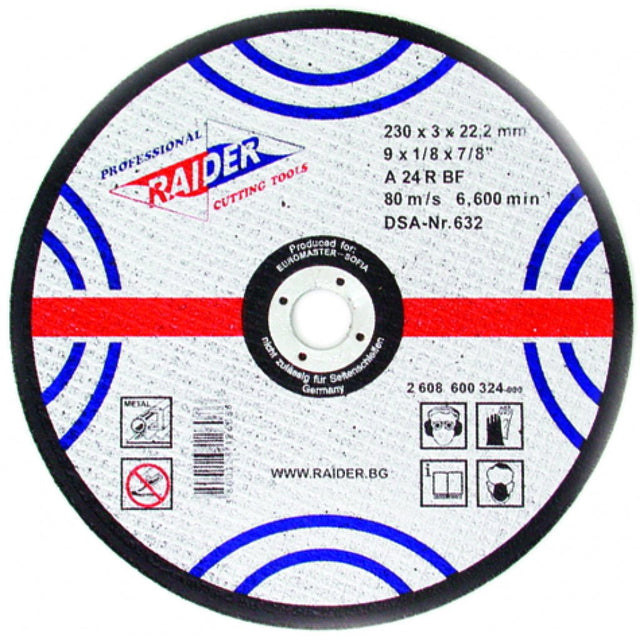 RAIDER Disc pentru taiat metal 115х3.2х22.2mm Disc pentru taierea metalelor Viteza periferica maxima: 80 m / s Raider - scule electrice si unelte profesionale - BricoMart