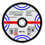 RAIDER Disc pentru taiat metal 230х2х22.2mm Disc pentru taierea metalelor Viteza periferica maxima: 80 m / s Raider - scule electrice si unelte profesionale - BricoMart