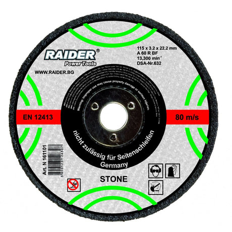 RAIDER Disc taieri piatra 115х3.2х22.2mm Disc pentru taiet materiale nemetalice Potrivit pentru taierea pietrei Viteza periferica maxima: 80 m / s Raider - scule electrice si unelte profesionale - BricoMart