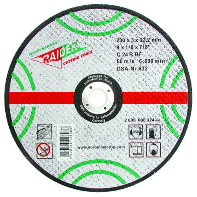 RAIDER Disc taieri piatra 180х3.2х22.2mm Disc pentru taiet materiale nemetalice Potrivit pentru taierea pietrei Viteza periferica maxima: 80 m / s Raider - scule electrice si unelte profesionale - BricoMart