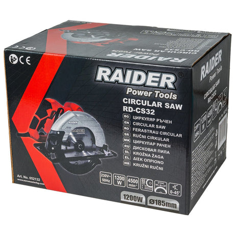 RAIDER Fierastrau circular Ø185mm 1200W RD - CS32 RD - CS32 este echipat cu un motor de 1200W, care asigură tăiere rapidă și uniformă, chiar și atunci când se lucrează cu m Raider - scule electrice si unelte profesionale - BricoMart