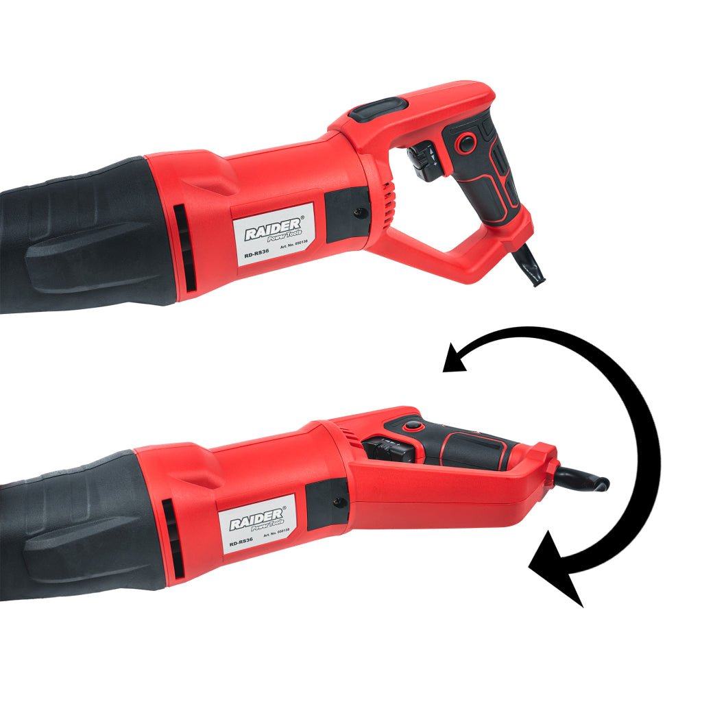 RAIDER Fierastrau sabie 750W prindere SDS RD - RS38 Motor de 750 W Funcție de schimbare rapidă a lamei Mânerul rotativ oferă flexibilitate în diferite poziții de tăiere Pot Raider - scule electrice si unelte profesionale - BricoMart