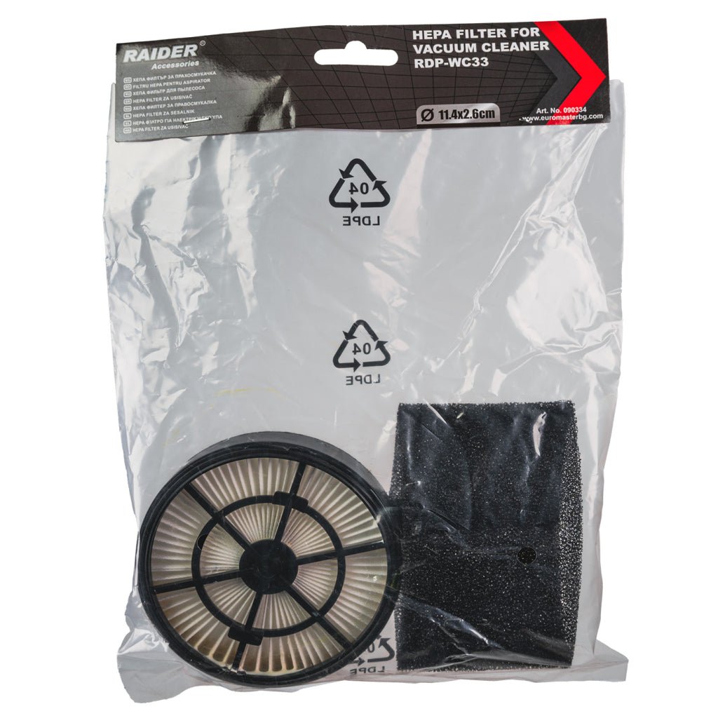 RAIDER Filtru HEPA pentru aspirator RDP - WC33 Filtrul HEPA captează până la 99,97% din particulele fine de praf, alergeni și microbii cu o dimensiune de până la 0,3 m Raider - scule electrice si unelte profesionale - BricoMart