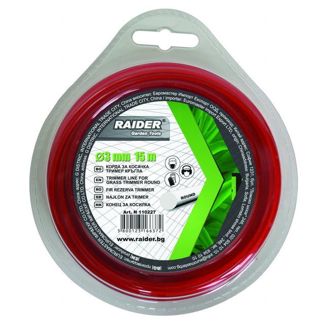 RAIDER Fir pentru trimmer rotund ø3mm х 15m Construit din material durabil ce ii confera elasticitate o perioada lunga de timp Raider - scule electrice si unelte profesionale - BricoMart