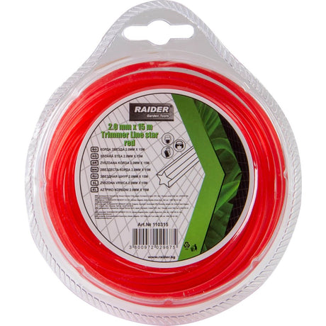 RAIDER Fir tip stea pentru motocoasa 2.0mm х 15m rosu Firul stea tridimensional este special conceput pentru o funcționare de lungă durată și eficientă Acest tip de fir are o Raider - scule electrice si unelte profesionale - BricoMart