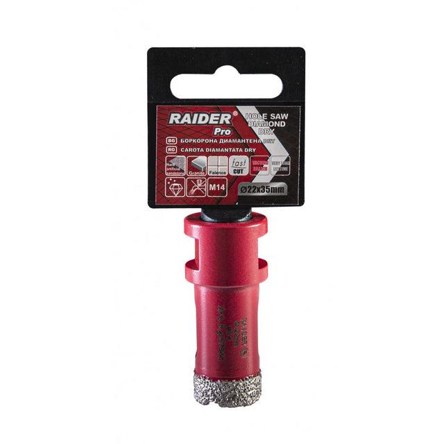 RAIDER Freza diamantata pentru frezare uscata M14 x 22 mm Utilizare indelungata Taiere extrem de rapida Taiere fara apa Carotele de gaurire sunt proiectate sa fie montate pe poli Raider - scule electrice si unelte profesionale - BricoMart