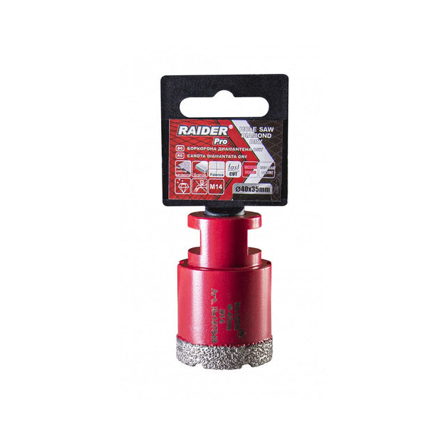 RAIDER Freza diamantata pentru frezare uscata M14 x 40 mm Utilizare indelungata Taiere extrem de rapida Taiere fara apa Carotele de gaurire sunt proiectate sa fie montate pe poli Raider - scule electrice si unelte profesionale - BricoMart
