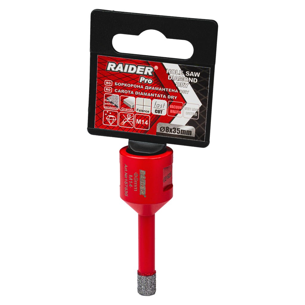 RAIDER Freza diamantata pentru frezare uscata M14 x 8 mm Utilizare indelungata Taiere extrem de rapida Taiere fara apa Carotele de gaurire sunt proiectate sa fie montate pe poli Raider - scule electrice si unelte profesionale - BricoMart