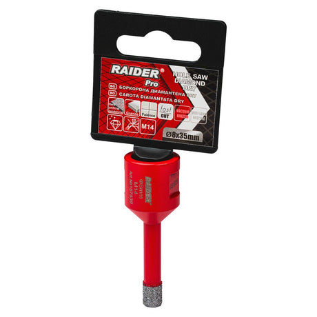RAIDER Freza diamantata pentru frezare uscata M14 x 8 mm Utilizare indelungata Taiere extrem de rapida Taiere fara apa Carotele de gaurire sunt proiectate sa fie montate pe poli Raider - scule electrice si unelte profesionale - BricoMart