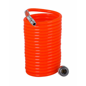 RAIDER Furtun spiralat aer comprimat d8x12mm 15m 1/4" RD Fabricat din poliuretan Kit cu cuple rapide pentru aer Raider - scule electrice si unelte profesionale - BricoMart