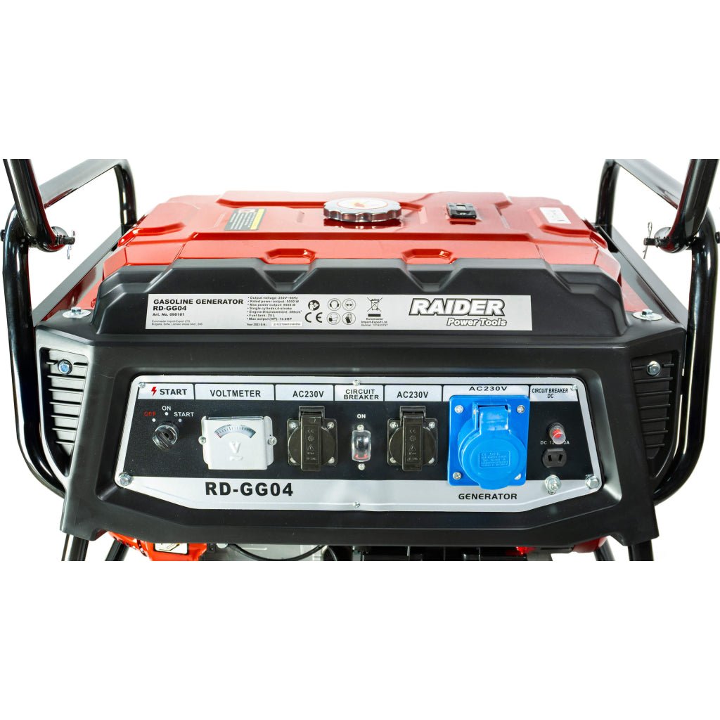 RAIDER Generator pe benzina 4 timpi 5.5kW pornire electrica RD - GG04 Generatorul este echipat cu o ieșire AC 230 V și DC 12 V, care este utilizat pentru încărcarea bateriilor Are un regulat Raider - scule electrice si unelte profesionale - BricoMart