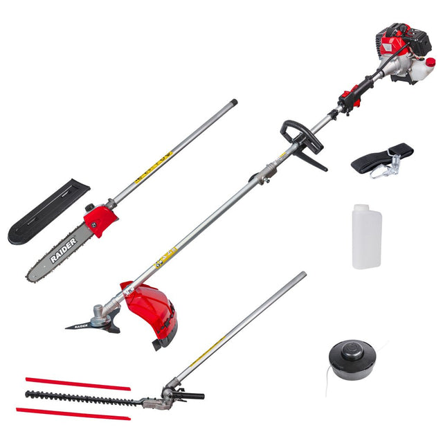 RAIDER Motocoasa pe benzina tija detasabila 4in1 2.2kW RD - GBC25 Mașina de tuns RD - GBC25 este echipată cu un motor pe benzină în doi timpi de 2,2 kW, care oferă suficientă putere pentru Raider - scule electrice si unelte profesionale - BricoMart