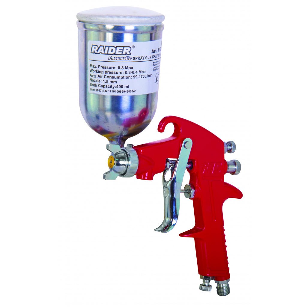 RAIDER Pistol de vopsit ø1.5mm 400ml RD - SG12 Rezervor lateral metalic, prin cadere Carlig practic pentru agatarea pistolului Raider - scule electrice si unelte profesionale - BricoMart