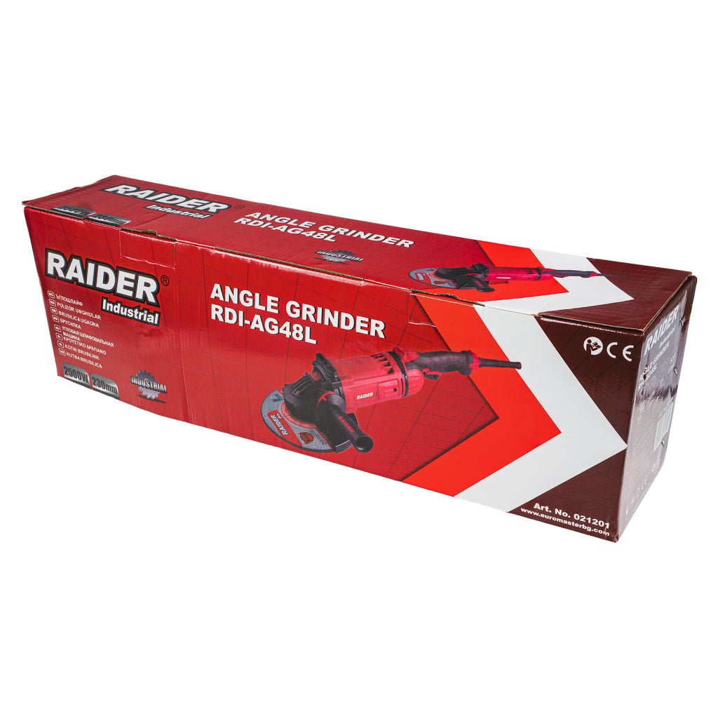 RAIDER Polizor unghiular 230mm x 2500W RDI - AG48 Blocarea discului Pornire lenta Maner auxiliar anti vibratie Raider - scule electrice si unelte profesionale - BricoMart