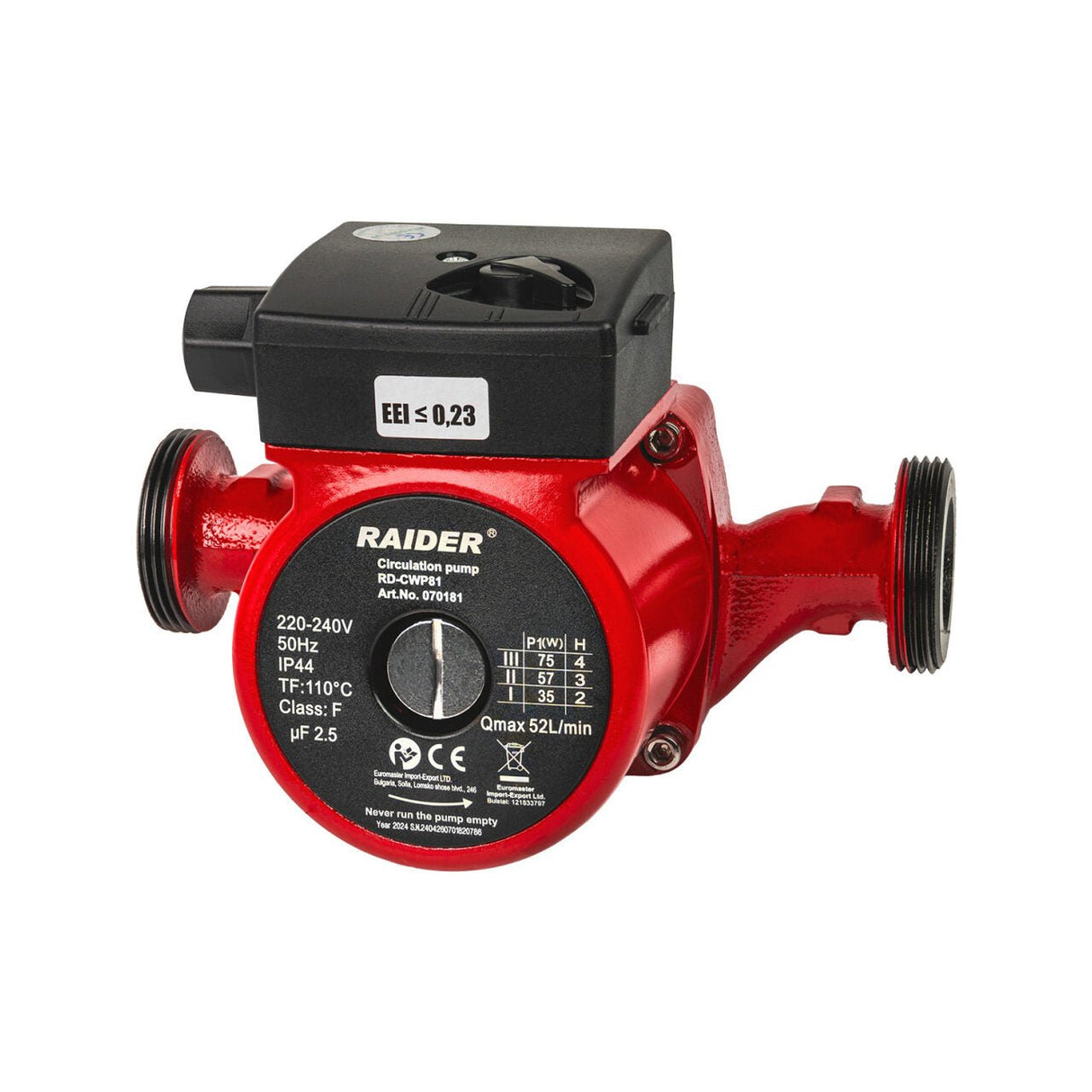 RAIDER Pompa circulatie 75W 1,1/2" 52L/min 4m 110°C RD - CWP81 Modelul de pompă de circulație RD - CWP81 este destinat utilizării în sistemele de încălzire pentru a asigura un flux cons Raider - scule electrice si unelte profesionale - BricoMart