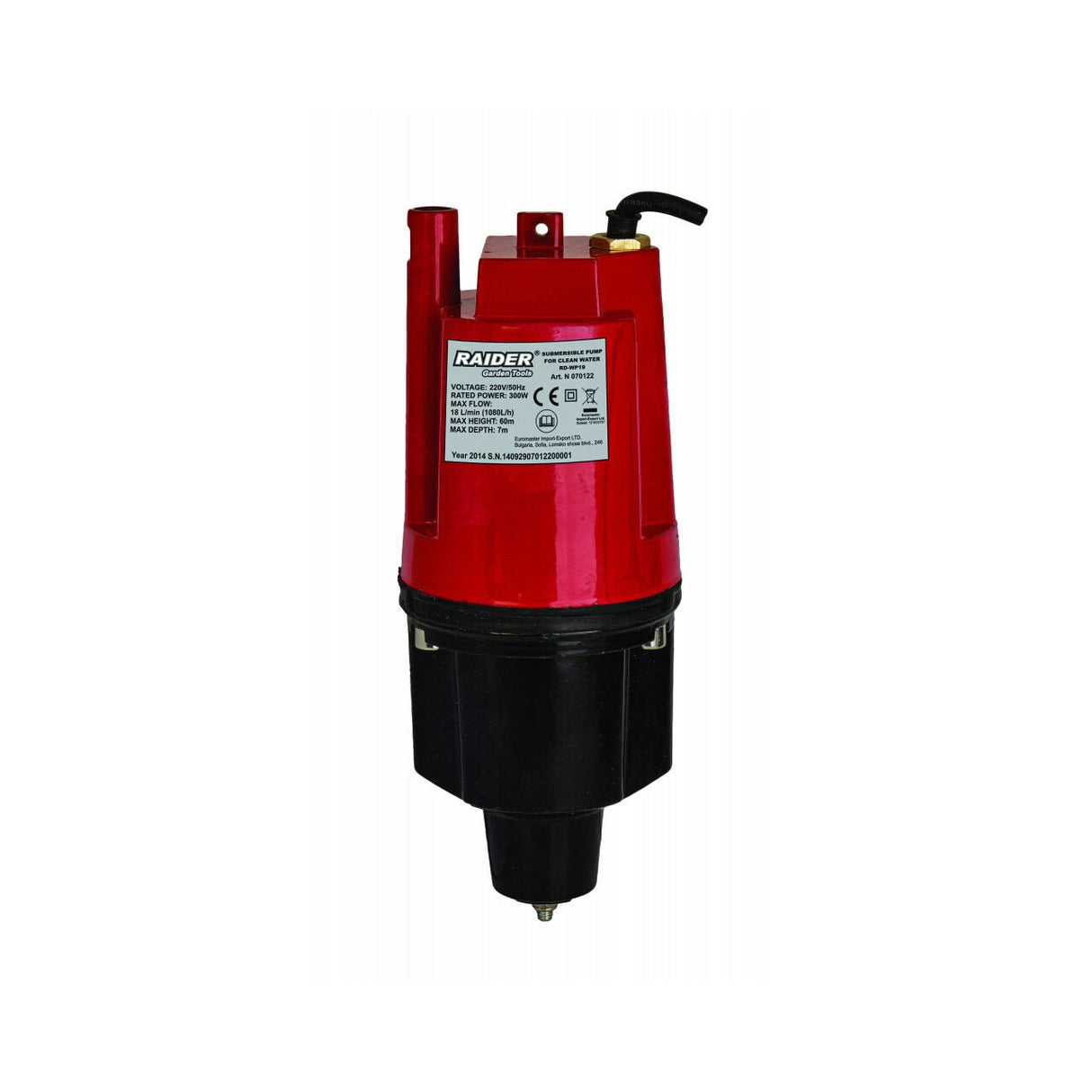 RAIDER Pompa de apa submersibila 300W, 3/4" 18L/min RD - WP19 (4) Pentru pomparea apei curate Absorbtie in partea inferioara Raider - scule electrice si unelte profesionale - BricoMart