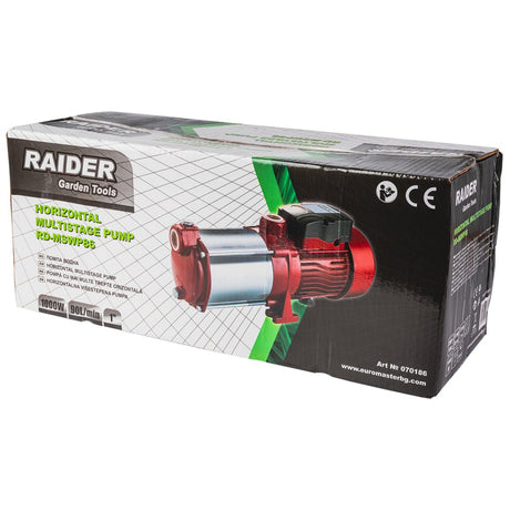 RAIDER Pompa multietajata orizontala 5T 1kW 1" 90L/min58m RD - MSWP86 Cu un debit maxim de 90 de litri pe minut, pompa este capabilă să pompeze cantități mari de apă într - un timp scurt, ceea Raider - scule electrice si unelte profesionale - BricoMart