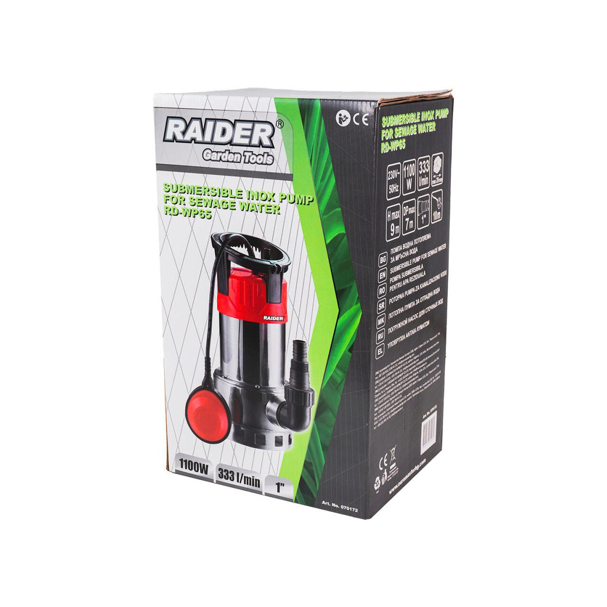 RAIDER Pompă submersibilă 1100W 1" 333L/min 9m NOX RD - WP65 Putere de 1100W pentru pomparea eficientă și rapidă a cantităților mari de apă Debit de 333 l/min (19.980 l/h): debitul Raider - scule electrice si unelte profesionale - BricoMart