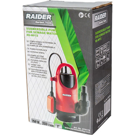 RAIDER Pompa submersibila 750W 1" 233L/min 8m 35mm 360° RD - WP72 Pompa submersibila portabila Pentru pomparea apelor reziduale Plutitor Raider - scule electrice si unelte profesionale - BricoMart