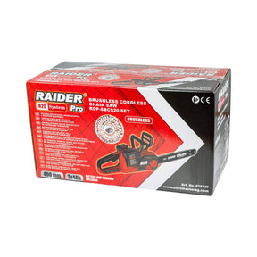 RAIDER R20 Fierastrau cu lant 400mm SDS 3/8" 40V 2x4Ah RDP - SBCS20 Motor brushless cu eficienta ridicata Sistem rapid de tensionare a lanțului fără cheie Mâner ergonomic cu acoperire moal Raider - scule electrice si unelte profesionale - BricoMart