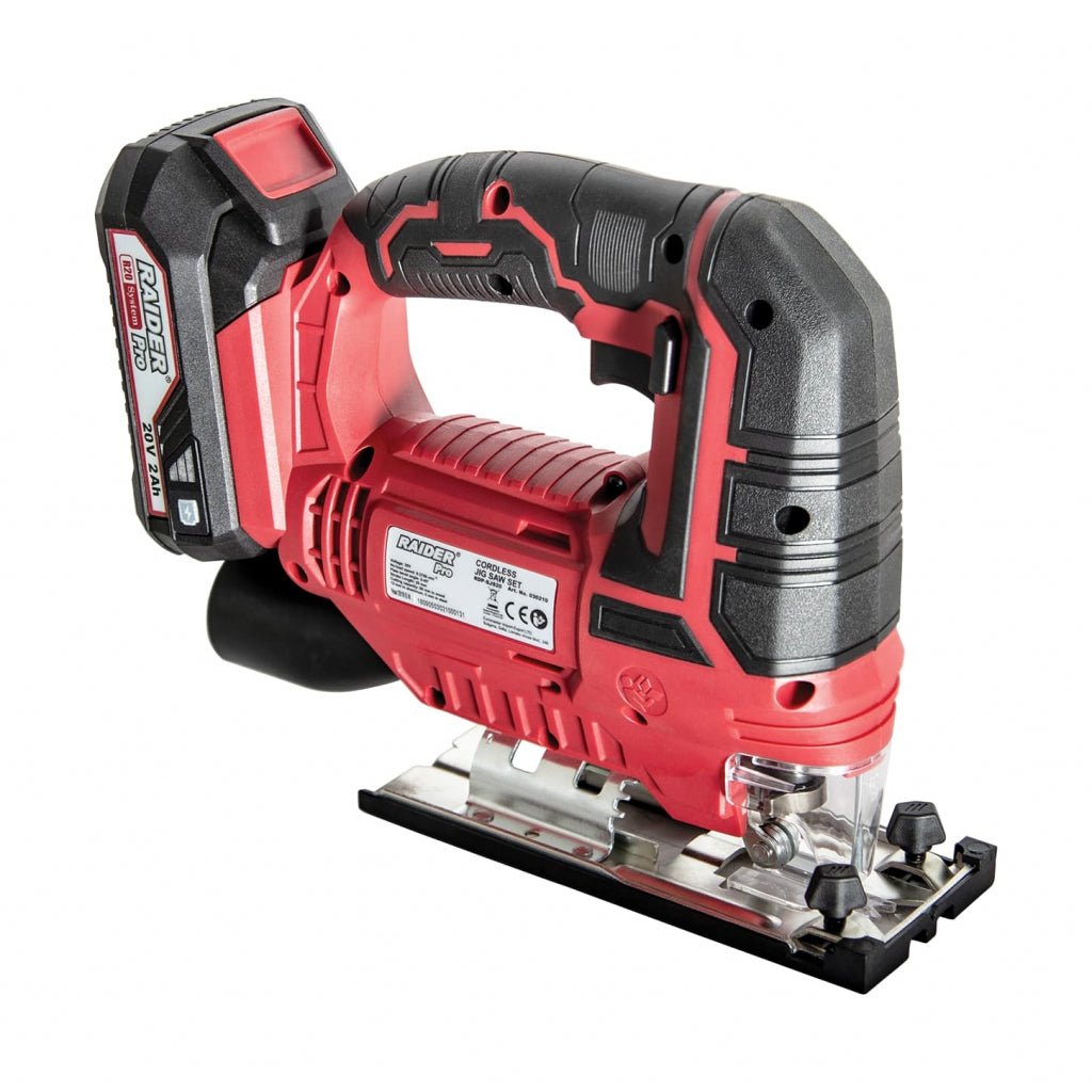RAIDER R20 Fierastrau pendular 20V 80mm 1 x 2Ah RDP - SJS20 Set Sistem rapid de prindere a lamei Ghidaj paralel Adaptor colector praf Functie pendulare cu 4 trepte Raider - scule electrice si unelte profesionale - BricoMart