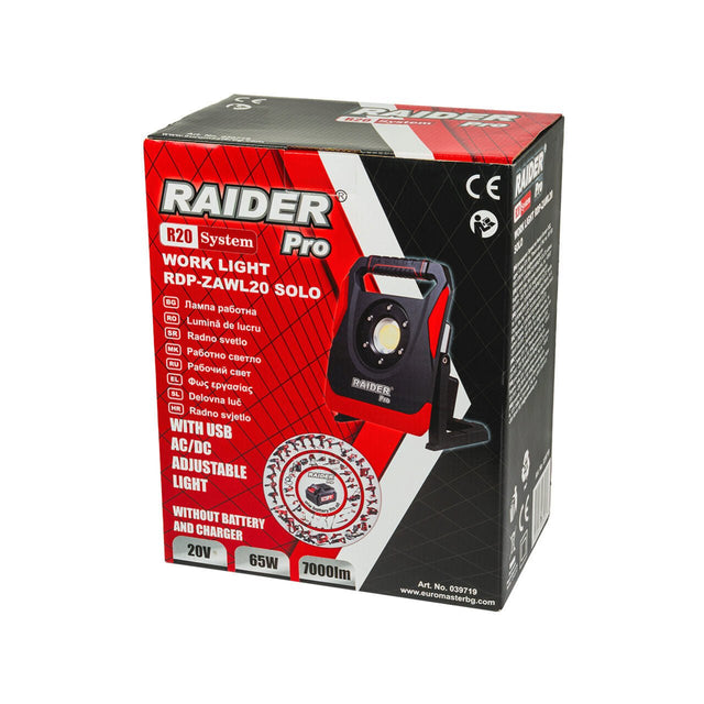 RAIDER R20 Lampa lucru AC/DC 65W 7000lm dimabilaUSB Solo RDP - ZAWL20 Cu o luminozitate impresionantă de 7000 lumeni, lampa oferă o iluminare clară și uniformă, care reduce oboseala ochilor Raider - scule electrice si unelte profesionale - BricoMart