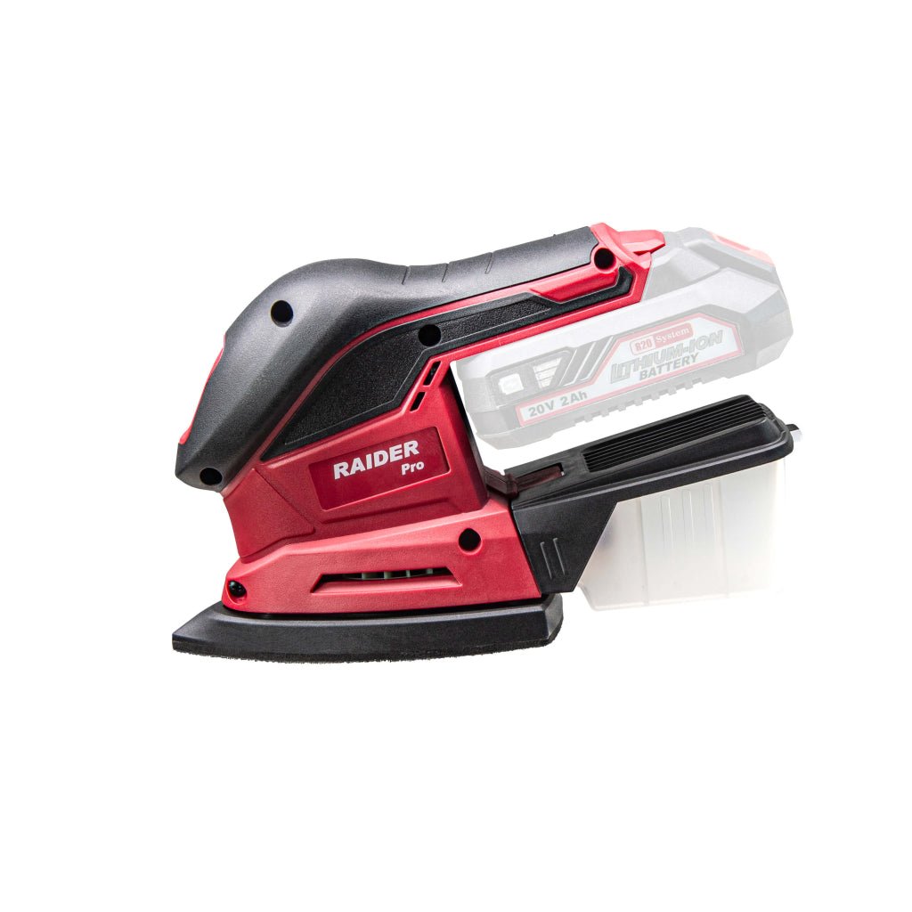 RAIDER R20 Slefuitor multifunctional 20V RDP - SMSA20 Solo Velcro Datorită formei , fiecare margine a piesei de prelucrat poate fi ușor șlefuită Cutie transparentă de colectare a Raider - scule electrice si unelte profesionale - BricoMart
