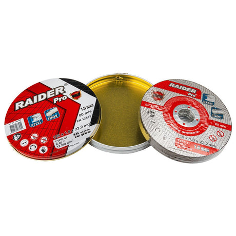 RAIDER Set 10 discuri taiat metal 125х1mm A60T Inox RDP Material: INOX - dezvoltat special pentru tăierea oțelului inoxidabil, fără riscul de coroziune și decolorare a material Raider - scule electrice si unelte profesionale - BricoMart