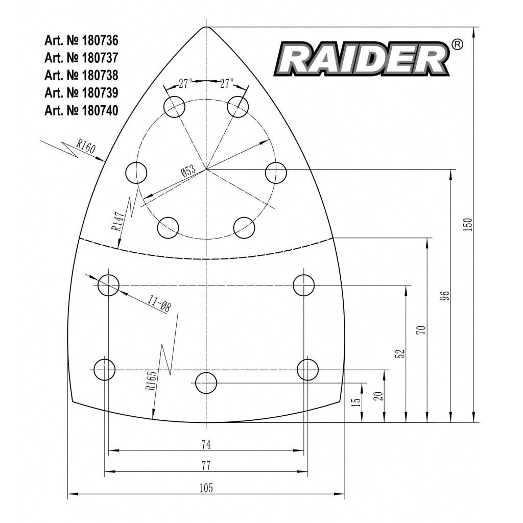 RAIDER Set 10 foi abrazive perforate Velcro 150х150x100 mm P 180 - Raider - scule electrice si unelte profesionale - BricoMart