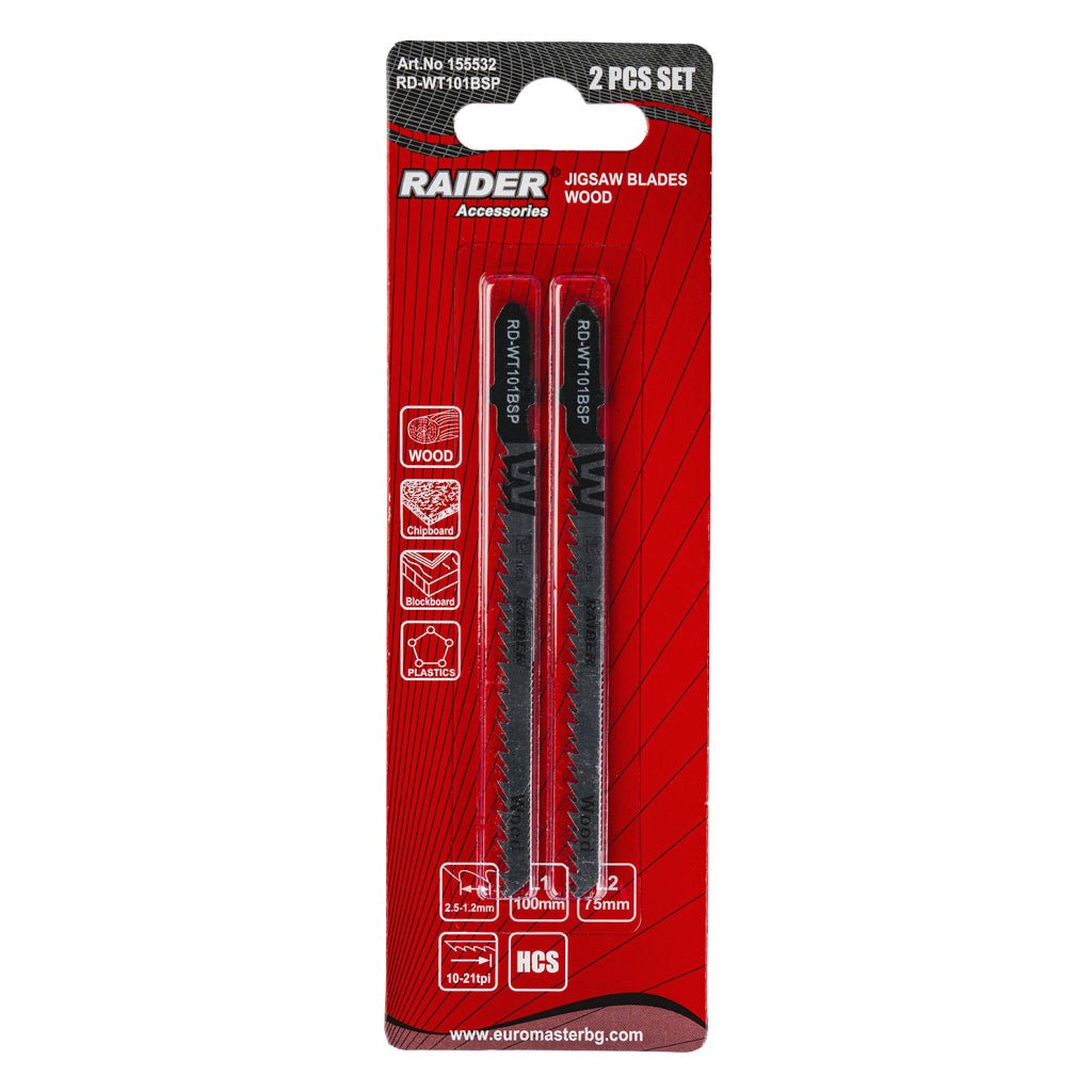 RAIDER Set 2 lame fierastrau pend. lemn 100mm 10 - 21TPI RD - WT101BSP Cuțitul este fabricat din oțel carbon de înaltă calitate (HCS - High Carbon Steel), care asigură o durabilitate mare și Raider - scule electrice si unelte profesionale - BricoMart