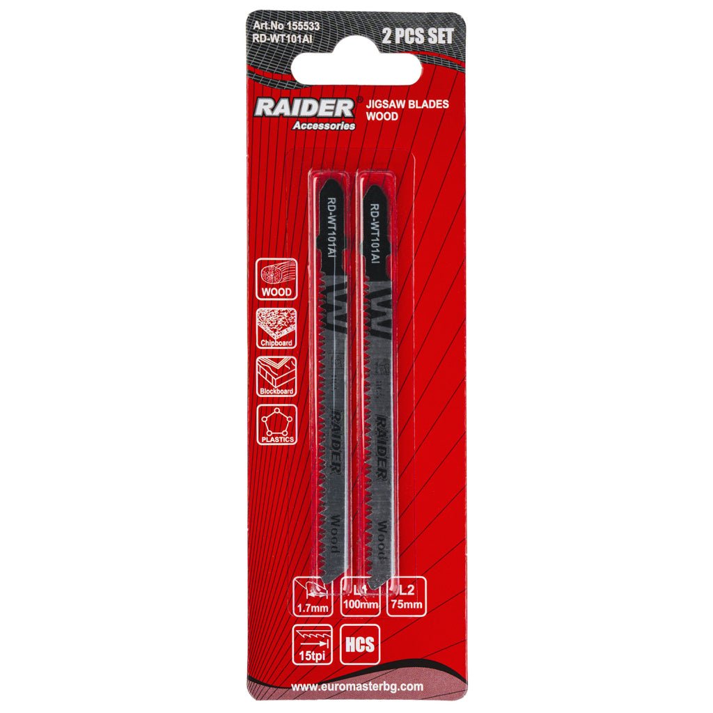RAIDER Set 2 lame fierastrau pend. lemn 100mm 15TPI RD - WT101AI Cuțitul este fabricat din oțel carbon de înaltă calitate (HCS - High Carbon Steel), care asigură durabilitate ridicată ș Raider - scule electrice si unelte profesionale - BricoMart
