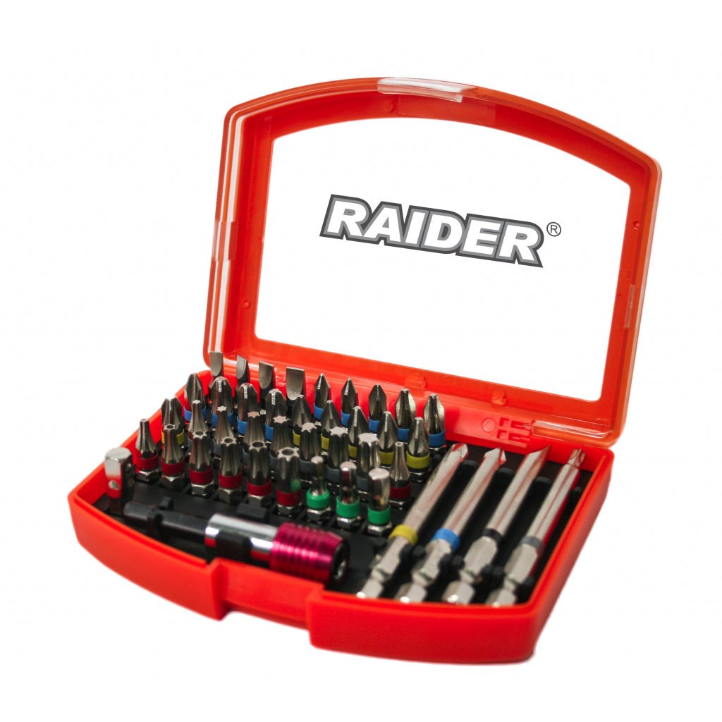 RAIDER Set 42 biti si suport magnetic 1/4'' Raider Cutie de transport utila Inclus adaptor magnetic de 1/4"cu prindere rapida Raider - scule electrice si unelte profesionale - BricoMart