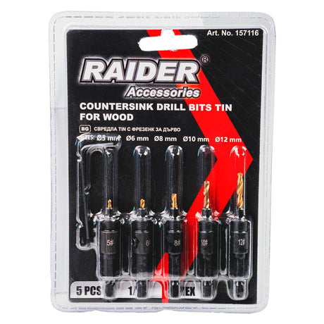 RAIDER Set 5 burghie pentru frezat 1/4" hex Ø5, 6, 8, 10, 12mm Raider - scule electrice si unelte profesionale - BricoMart