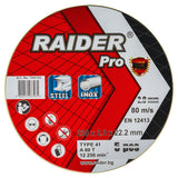 RAIDER Set 5 discuri taiat metal 230х2mm A60T Inox RDP Material: INOX - dezvoltat special pentru tăierea oțelului inoxidabil, fără riscul de coroziune și decolorare a material Raider - scule electrice si unelte profesionale - BricoMart