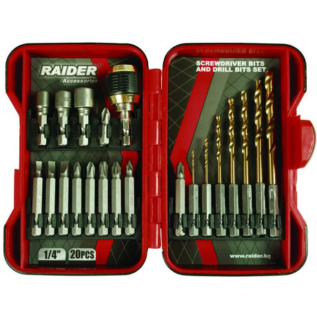 RAIDER Set biti si burghie pt. surubelnita 20pcs Cutie de depozitare practica Raider - scule electrice si unelte profesionale - BricoMart
